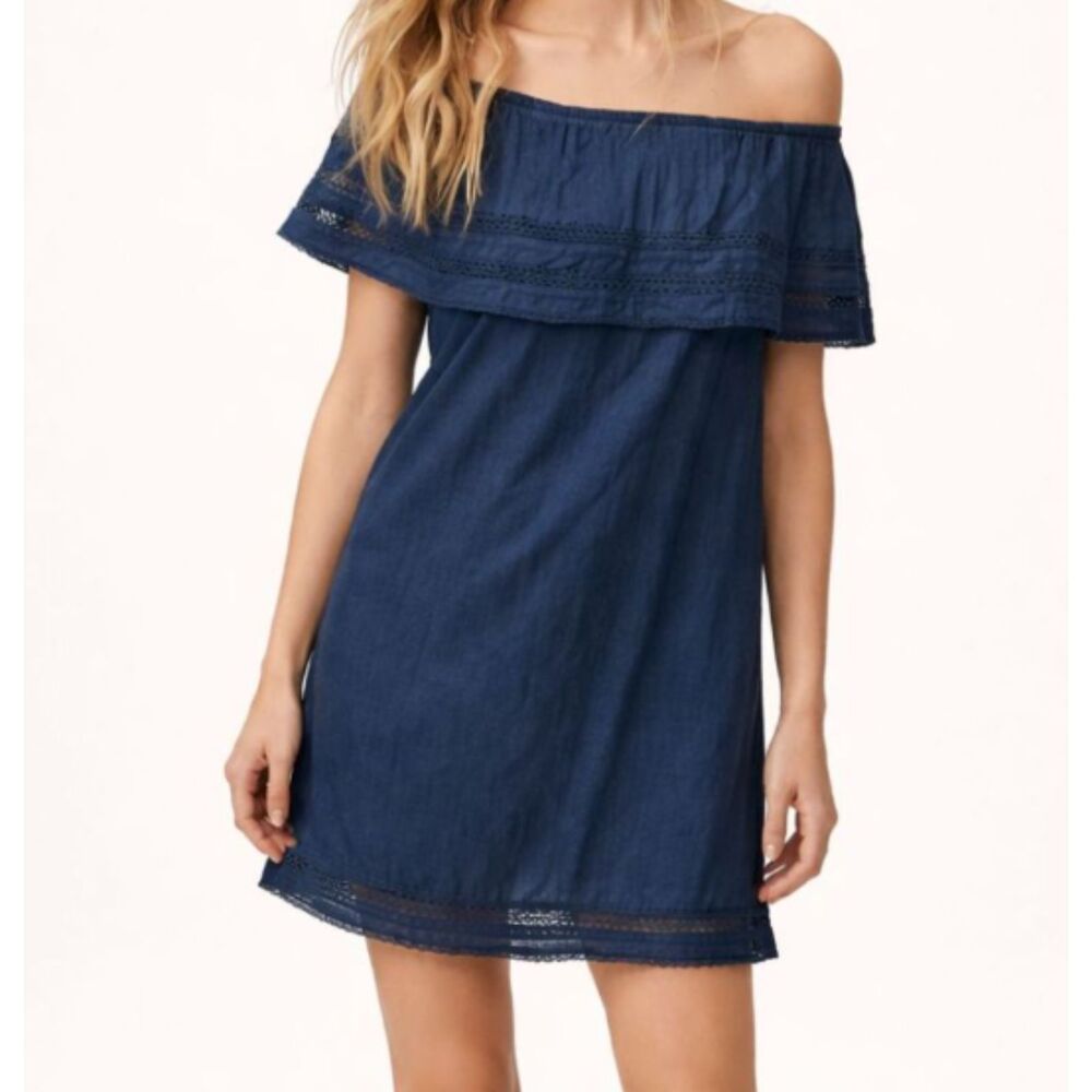 Aritzia Wilfred Emmie Off-The-Shoulder Navy Blue Dress